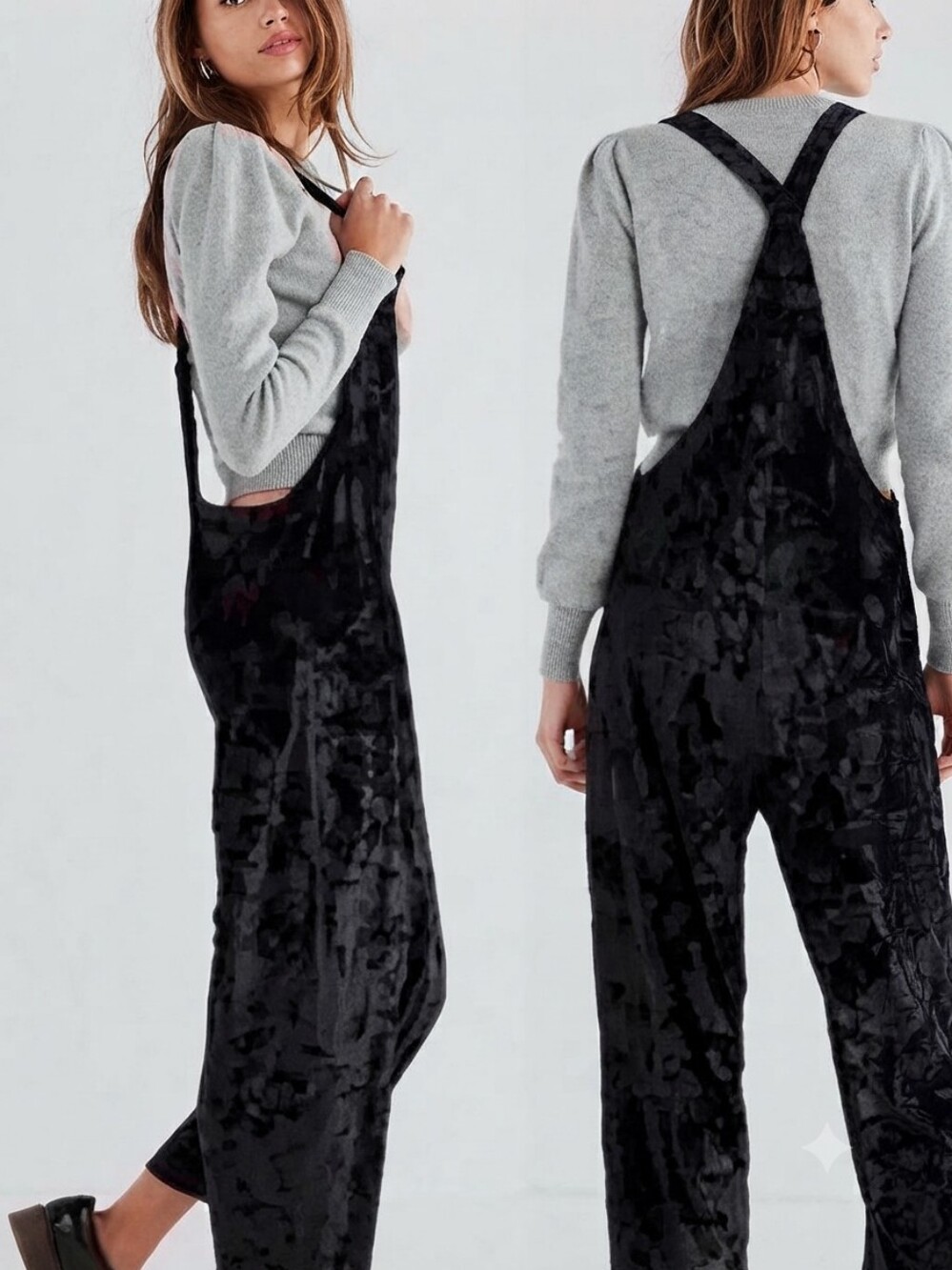 Urban Outfitters Black Velvet Overalls Jumpsuit